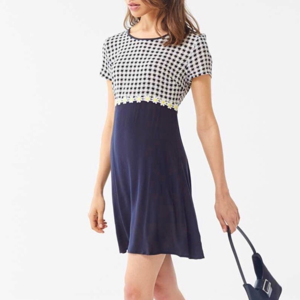 Urban Outfitters Black Houndstooth Daisy Y2K Mini Dress